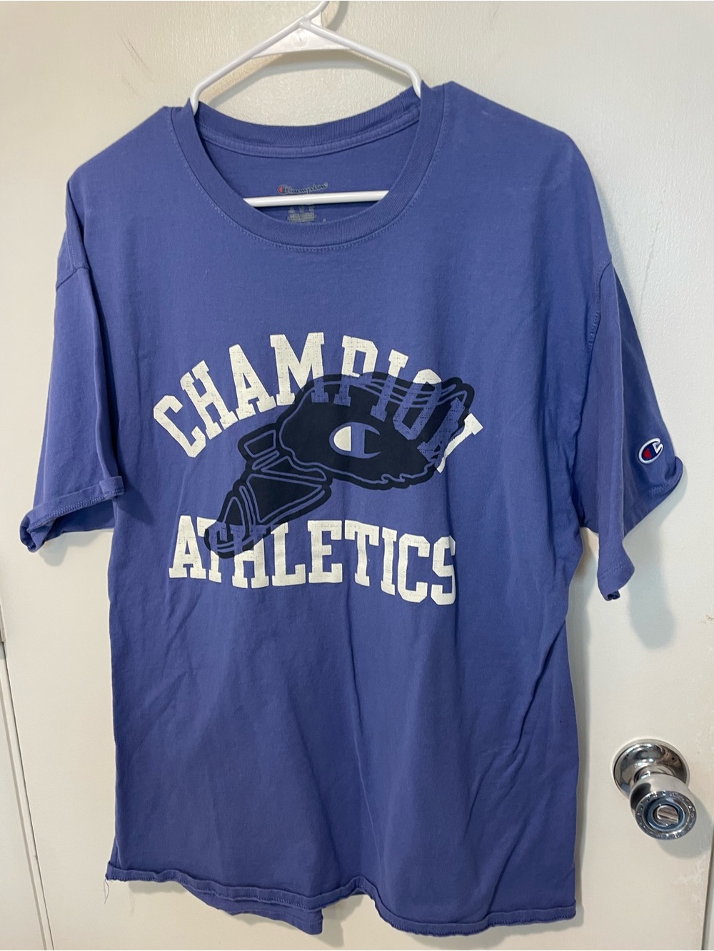 Mens Champion Athletics graphic t-shirt stone crush blue purple tee athletic XL